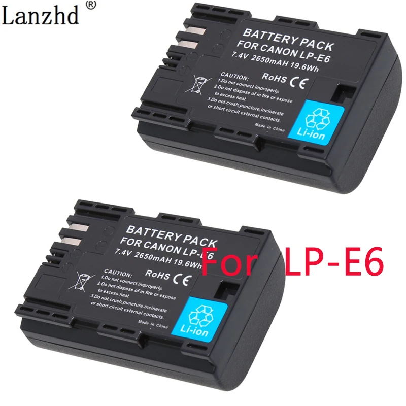 2 шт. 2650 мАч LP E6 lp e6n Батареи для камеры Canon EOS 5ds 5D Mark II III 6D 7D 60D 60Da 70d 80d DSLR 5dsr|battery for