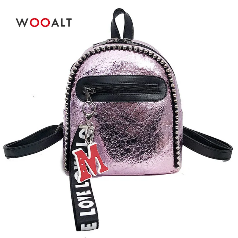 Wooalt модный мини рюкзак для девочек женские кожаные серебристые розовые рюкзаки