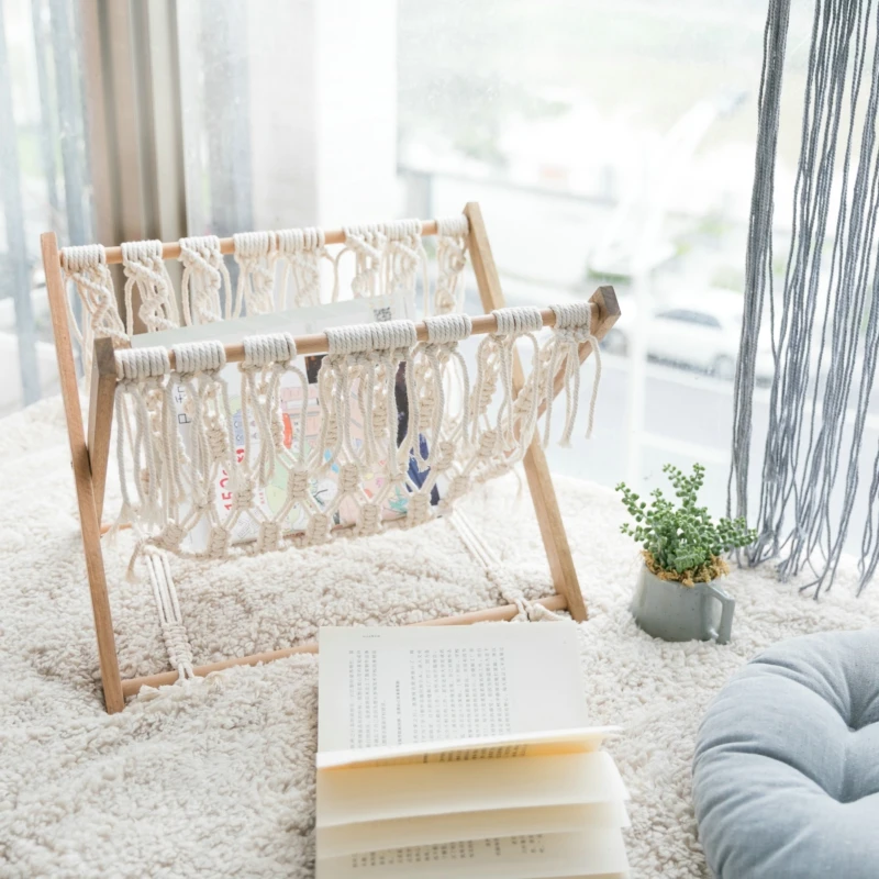 

Nordic Style Hand-Woven Bookshelf Simple Folding Desktop Window Storage Holders