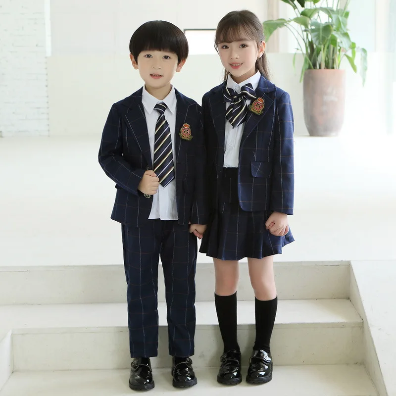

New boys and girls autumn small suit suit kindergarten clothing three-piece primary school uniforms British wind suit