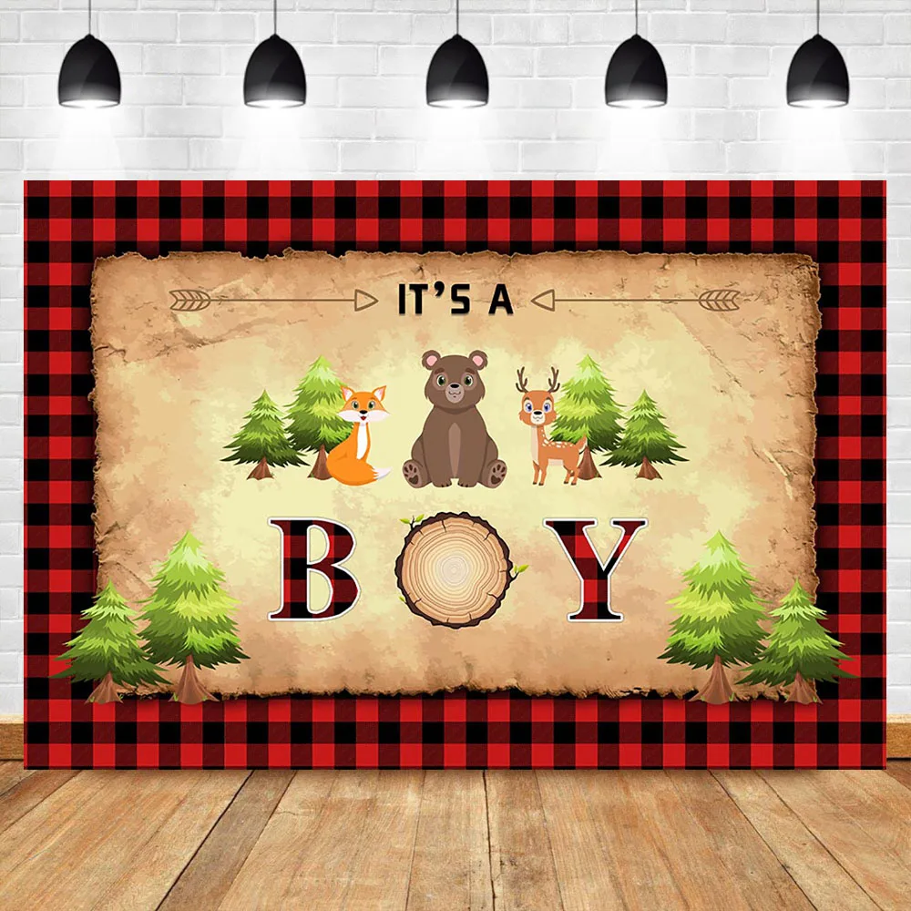 Wild One Photo Backdrop It's Boy Woodland Bear and Fox Buffalo Background Baby Shower Cake Table Banner Decoration | Электроника