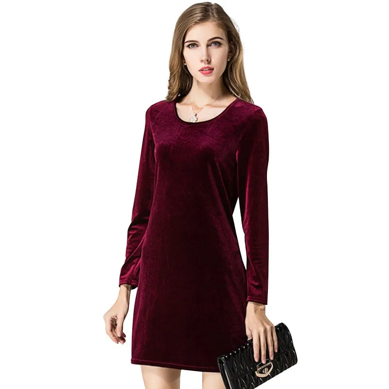

2019 Large Size Korean Gold Velvet Autumn Bottoming Long Sleeve Dress Slim Female Bag Hip Velvet Short Dress