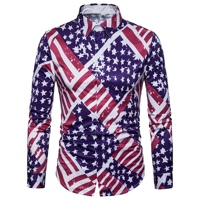 

Striped Shirt Men Social Club Shirt 2018 Brand New USA Flag Print Long Sleeve Shirt Mens Casual Button Down Dress Shirts Male