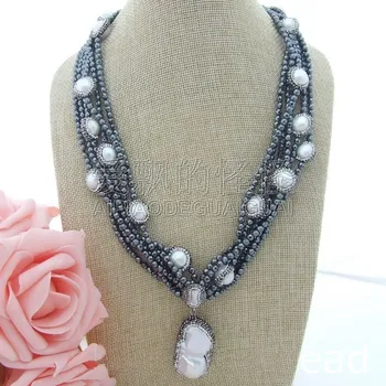 

N070106 6Strands 21'' Pearl Hematite Necklace Keshi Pendant