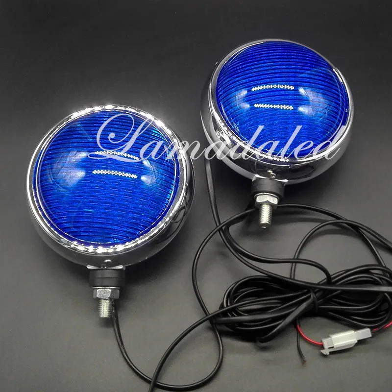 12 V/24 V красный синий круглый 2X50led высокий яркий полицейский Мотоцикл СВЕТОДИОДНЫЕ стробоскопы патрульный мотоцикл стороны благодаря фронтальной вспышке сигнальная лампа - Цвет: both blue