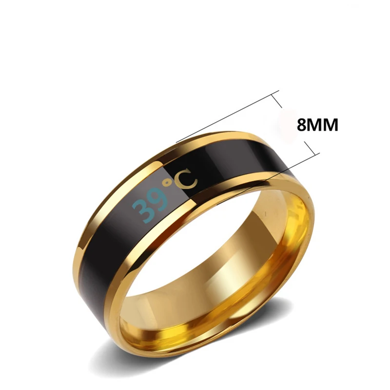 Qilmily Temperature Titanium Steel Smart Display Ring for Men Women Fashion Gold Couple Mood Detection Jewelry Gift Souvenir Hot