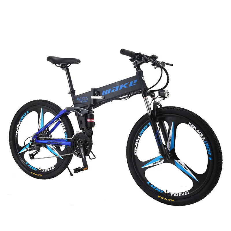 Excellent MAKE Mountain Electric Bike Full Suspension Alluminium Folding Frame 27 Speed Shimano Altus Mechanic Brake 26" Wheel 5