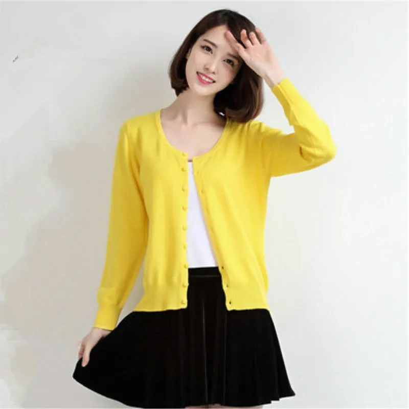 

New women's cashmere cardigan, round collar, small coat, short woolen jersey sweater, solid color, large size sweate
