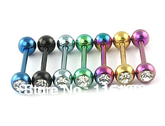 

(Min. order $10) Free Shipping Wholesale Body Jewelry Titanium Anodized Tongue Bars 14G Mixed Colors Black, Blue, Gold, Rainbow