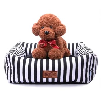 

Classical Striped Pet Mat Dog Bed House Breathable Cotton Soft Cat Kennel Nest Puppy Teddy Square Bed for Small Medium Dogs