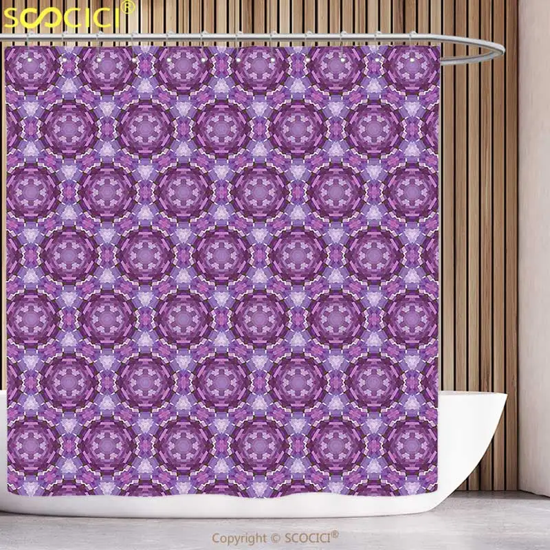

Fun Shower Curtain Mauve Decor Fractal Primitive Mosaic Style Inspired Abstract Trippy Unusual Shapes Dark Purple Violet