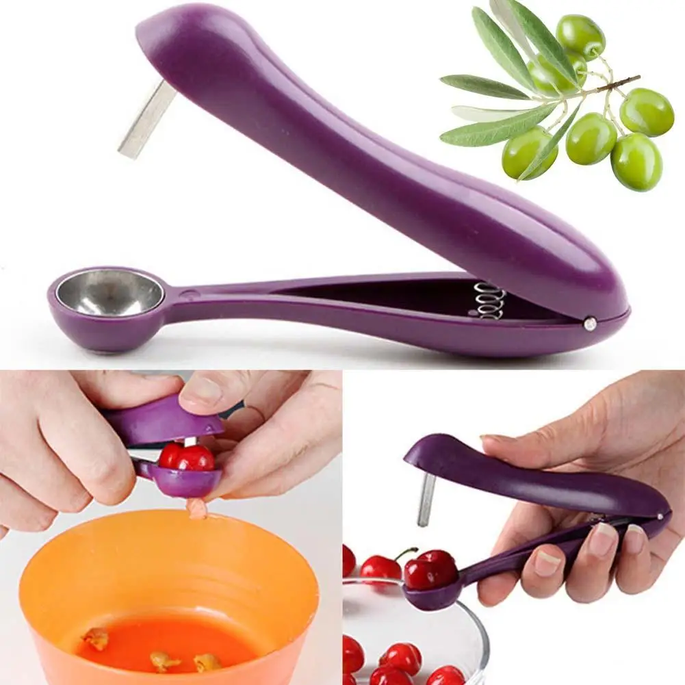 New Cherry Pitter Olives Pits Stoner Removal Core Easy Squeeze Grip Kitchen Tool