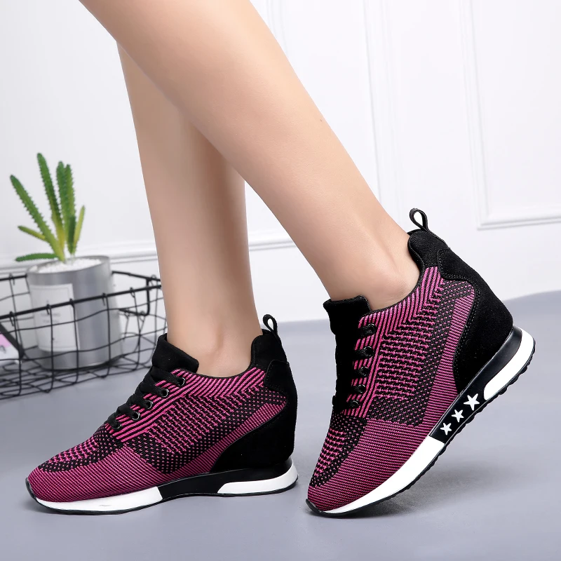 Fashion Sneakers Women Hide Heel Wedges Casual Shoes Woman Flying Knitting Breathable High Top Sneaker Shoes Women XZ115 (11)