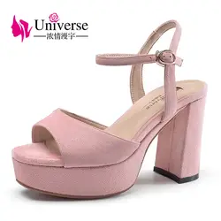 Вселенная funky на платформе босоножки на толстом каблуке розовый малыш замша верхняя Пряжка ремень супер высокий каблук женские сандалии