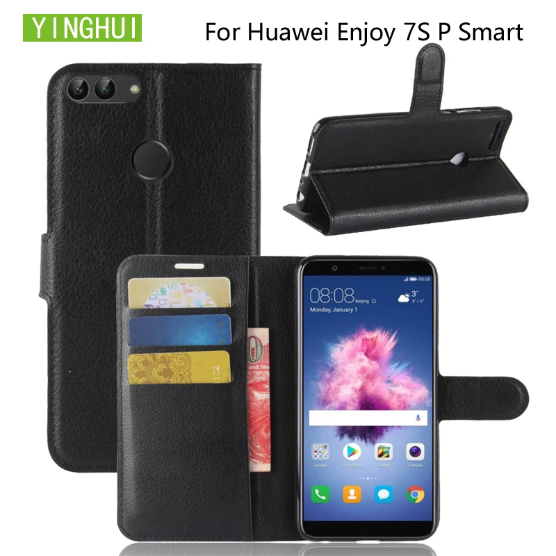 YINGHUI чехлы для телефонов Huawei Enjoy 7S P Smart кожаный флип чехол с зернистой полосой