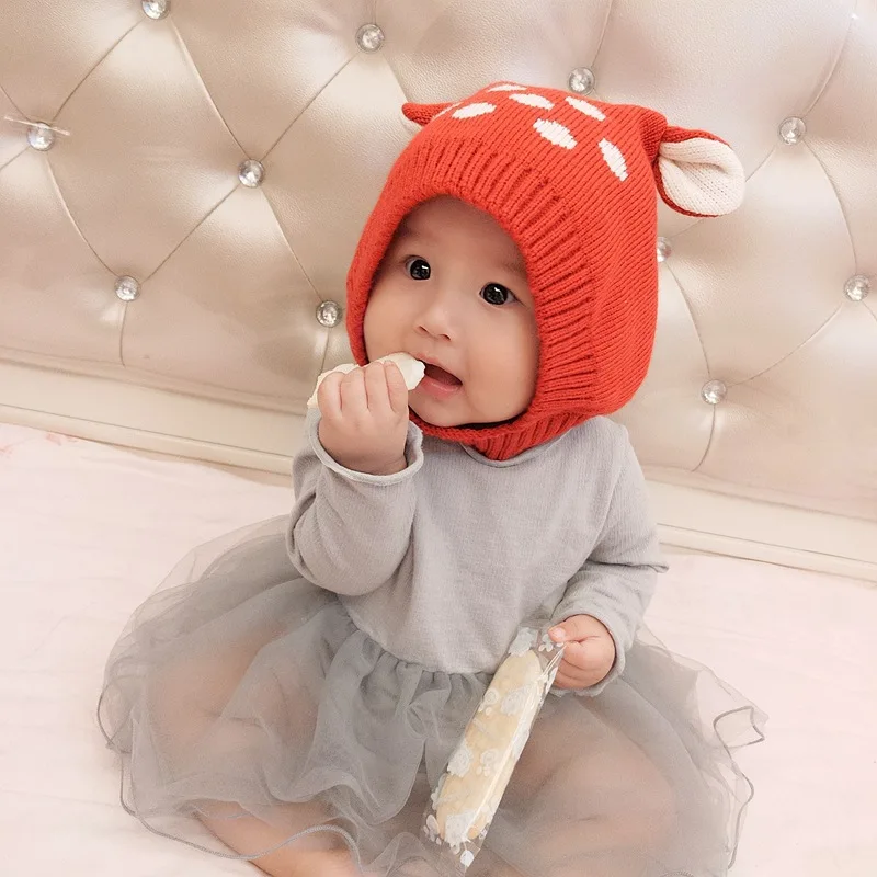 Новые с рогами оленя теплая вязаная детская шляпа с рисунком из мультфильма; сезон осень-зима детская шапка колпачок, девочка-мальчик ребенок шляпа - Цвет: red hat