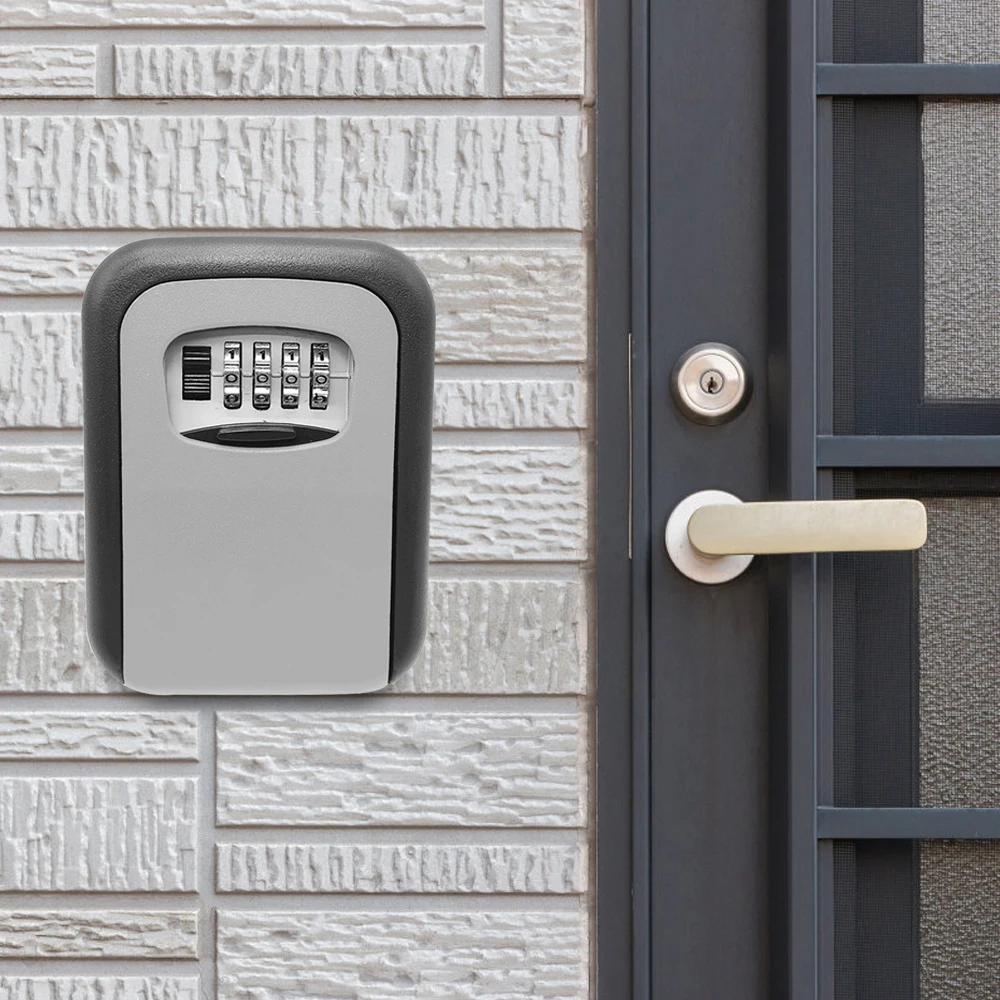 

Aluminum Key Lock Box Wall Mounted Key Safe Box Weatherproof 4 Digit Combination Key Storage Lock Box Cofre caja fuerte