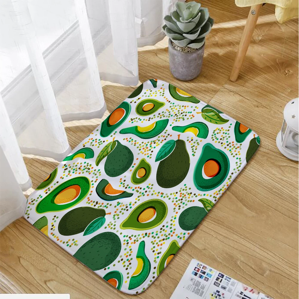 Miracille Avocado Bathroom Curtain Mat Set Waterproof Polyester Shower Curtains and Anti-slip Mat Home Decoration