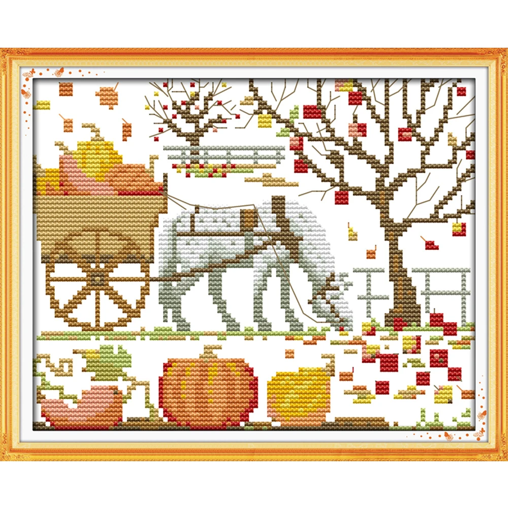 

NKF Magical Pumpkin Cross Stitch Kits 11CT 14CT Chinese Cross Stitch Pattern Embroidery Needlework Set for Home Decor