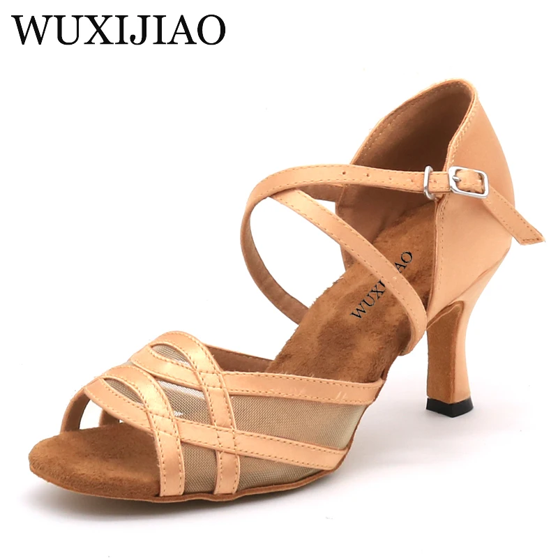 WUXIJIAO 2018 Новый атласная Бальные Танцы обувь кожа/черный мягкая подошва Латинской
