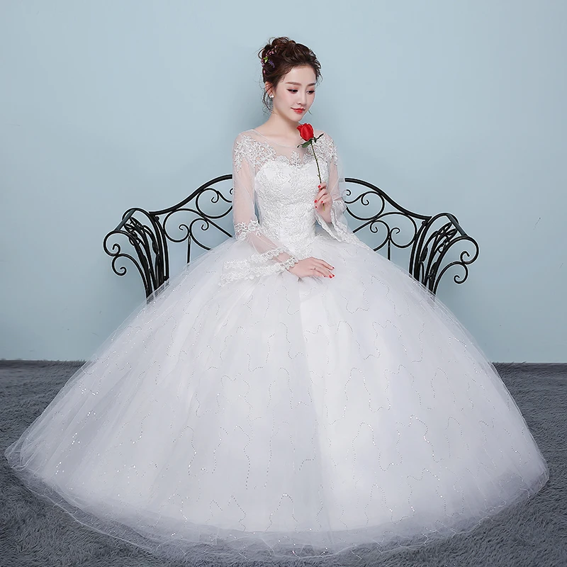 

Wedding Dress Lace Up 2019 New Bride Ball Grown Wedding Dresses Red White Full Sleeves Plus Size