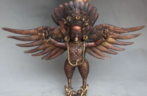 

dr027 12"Tibet Buddhism Temple Copper Bronze Gilt Winged Garuda Bird God Buddha Statue