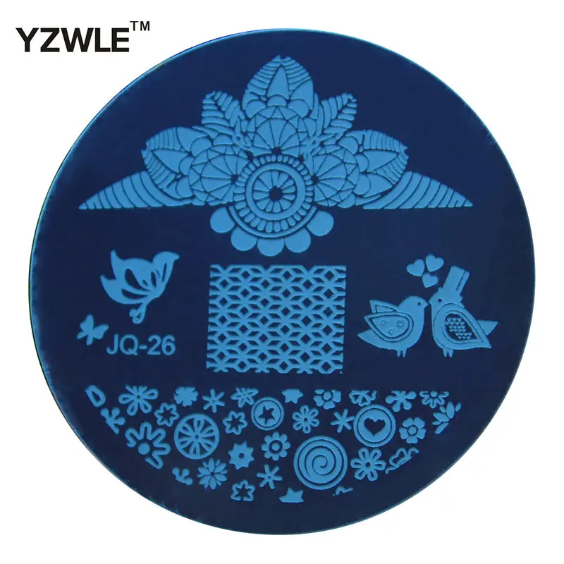 YZWLE 1 Sheet Stamping Nail Art Image Plate 5.6cm Stainless Steel Template Polish Manicure Stencil Tools (JQ-26) | Красота и здоровье
