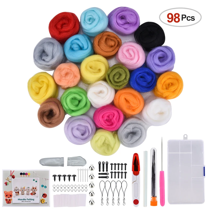 

5g Needle Felting Wool Craft Kit 24 Colors Wool Felt Roving Wool Needle Tool DIY Handwork Fiber Needlework Sewing Kit