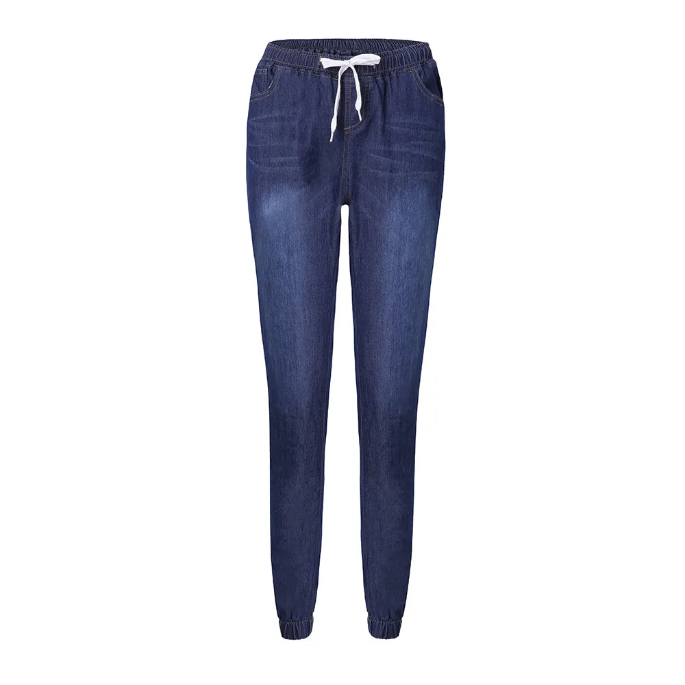 

Women Autumn Elastic Plus Loose Denim Casual Drawstring Plus Cropped Jeans W312