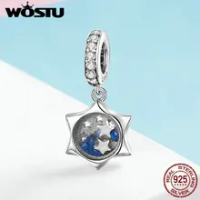 WOSTU, настоящее 925 пробы, серебряные бусины с изображением звезды желаний, браслет, ожерелье, Подвеска для женщин, роскошные ювелирные изделия, FIC1083