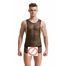 Модные брендовые черные клетчатые, в сетку мужские сексуальные Бодибилдинг забавные прозрачные майки+ Мужское нижнее белье Боксеры