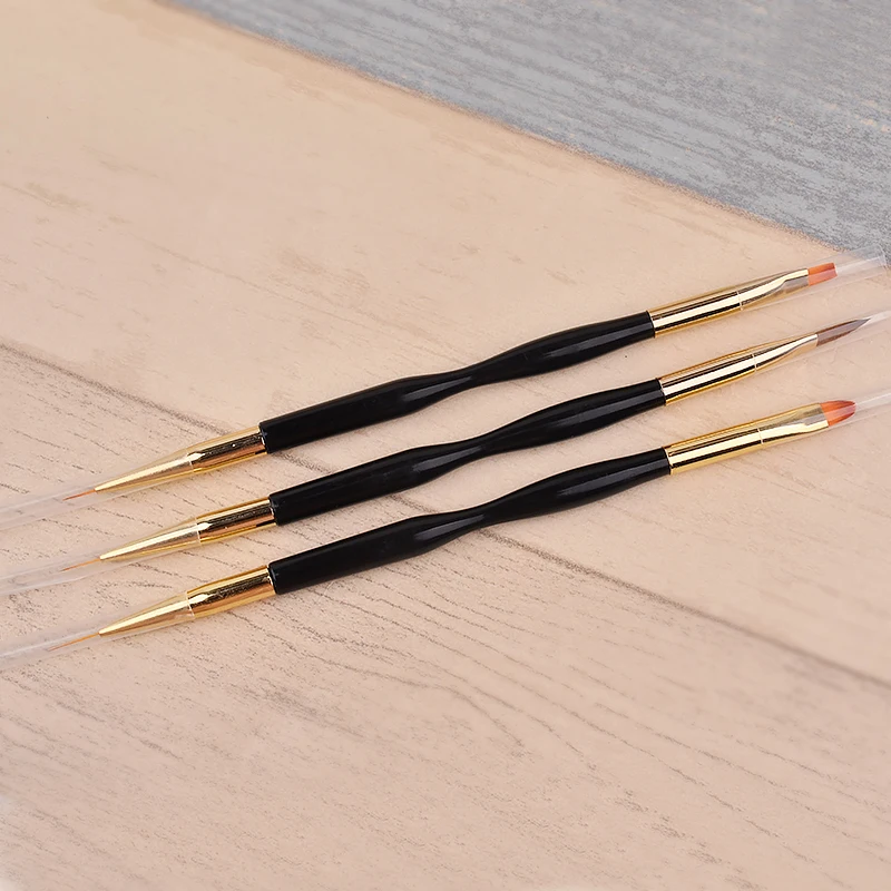 Двухконцевая линия для рисования ногтей кисти золотые черные ручки кисти для УФ-геля для DIY ногтей 3d резьба лайнер Живопись Карандаш для маникюра, инструменты
