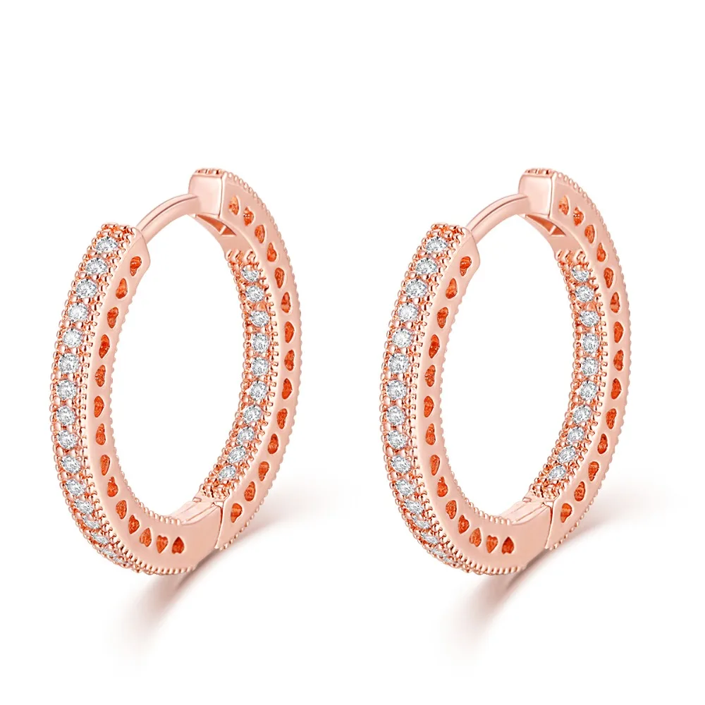 Pandulaso Fine Jewelry Openwork Heart Hoop Earrings European Style Rose Gold Hoop Earrings For Woman Jewelry Making Wholesale gold triangle hoop earrings