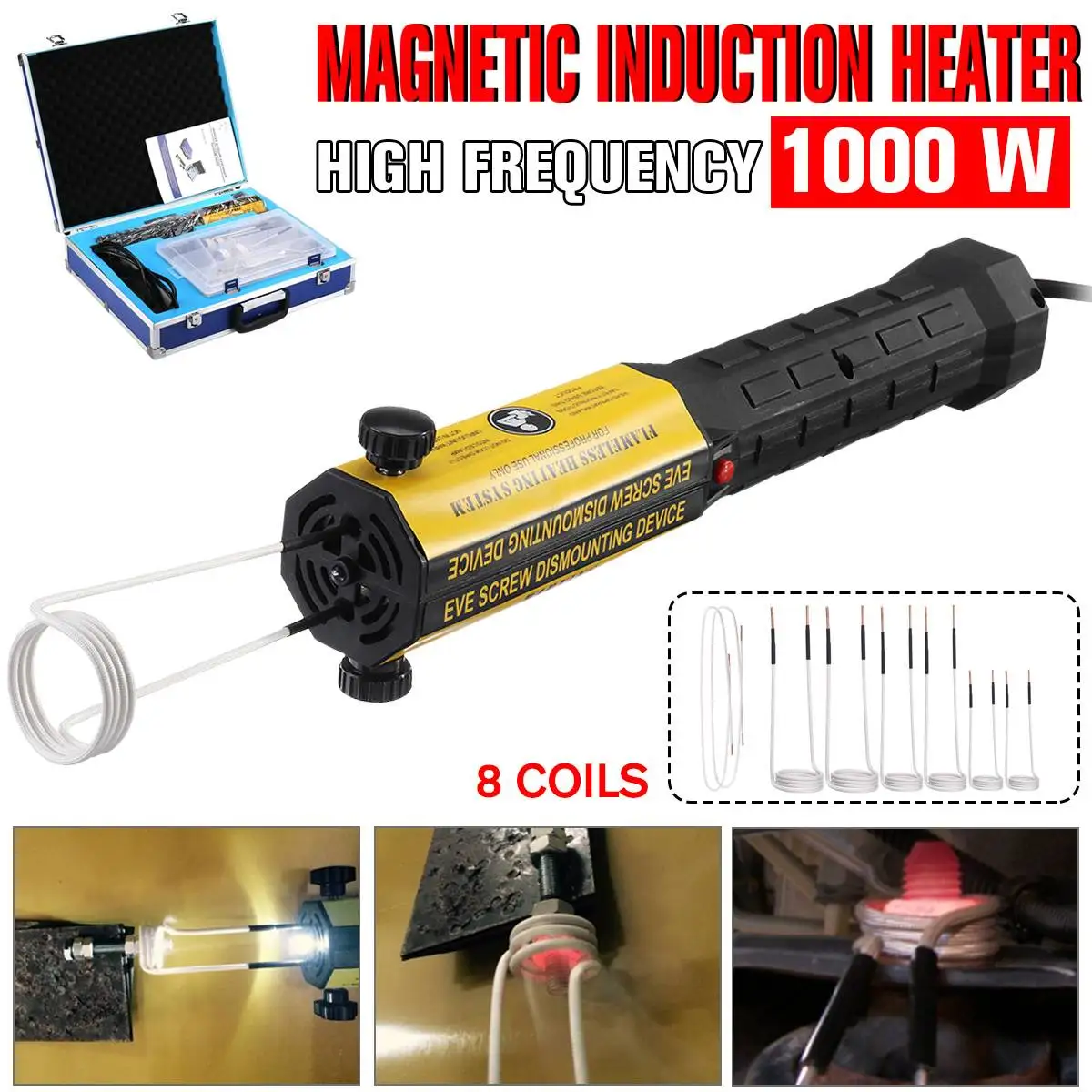 1000W Magnetic Induction Heater Tool Kit Automotive Flameless Heat Removing Rust