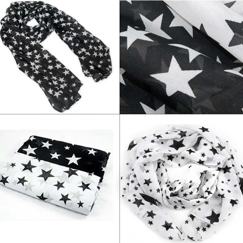 1 шт., женский осенне-зимний шифоновый шарф с черно-белыми звездами, большой платок, мягкая удобная мода