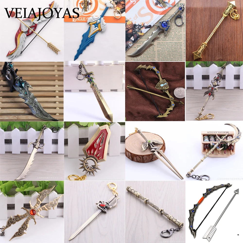 

Full Set Big Size Hero Alliance Weapons keychains 15cm Game Model Alloy Key Chain LOL Leagues Game Keyring Jewelry Accessories