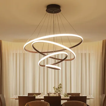 

Omicron Creative Modern Pendant Lights White Brown LED Circular Rings Hanging Lamp For Living Room Bed Room Lighting