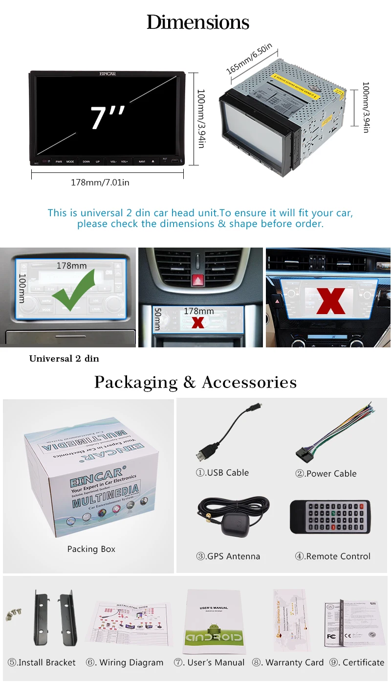 Cheap Android 6.0 3G WIFI 7" Double 2DIN Car Radio Stereo DVD Player GPS Nav BT CAMERA 8