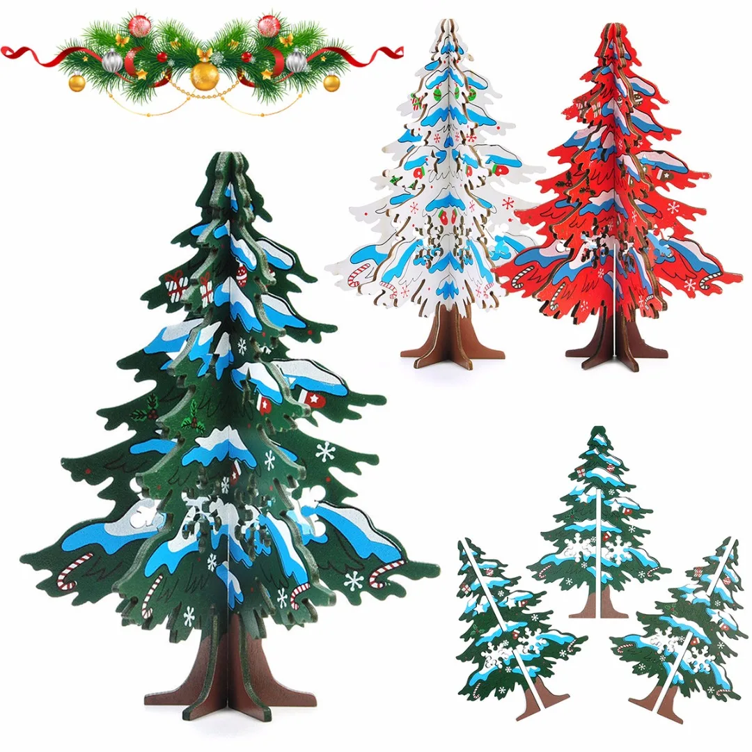 DIY 16.5cm Wooden Christmas Tree Festival Party Ornaments Xmas Table Desk Decor 3D
