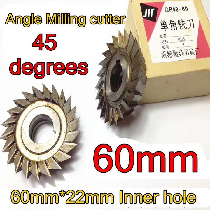 

60mm*45 degrees*22 mm Inner hole HSS Angle Milling cutter HSS cutting tools Free shipping
