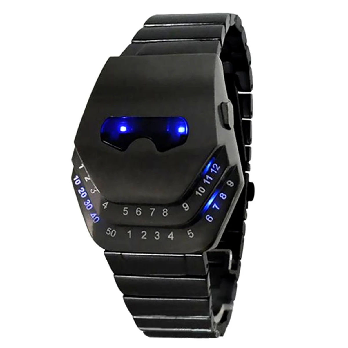Fashion Mens Stainless Steel Snake Head Blue LED Wrist Watch Gift Cool