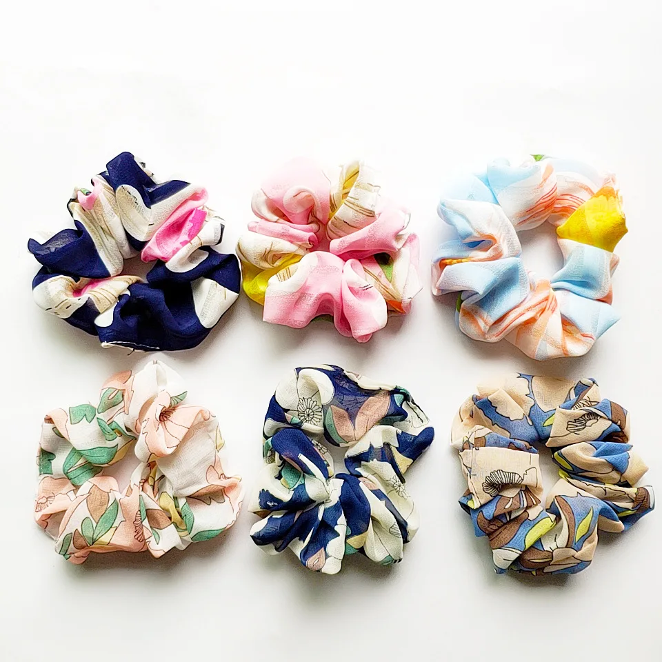 

6 Pcs/Sets New Spring Flower Print Elastic Headband Scrunchie Women Girls High Quality Hair Ring Hair Accessories