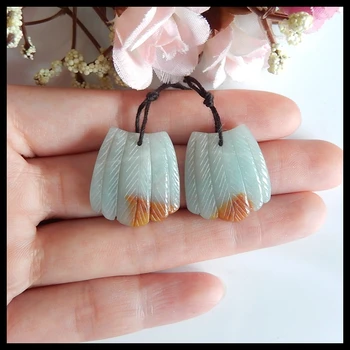 

Wholesale Semi-precious stones Jewelry accessories Natural Amazonite carved leaves Earring set,24x22x4mm,8.1g