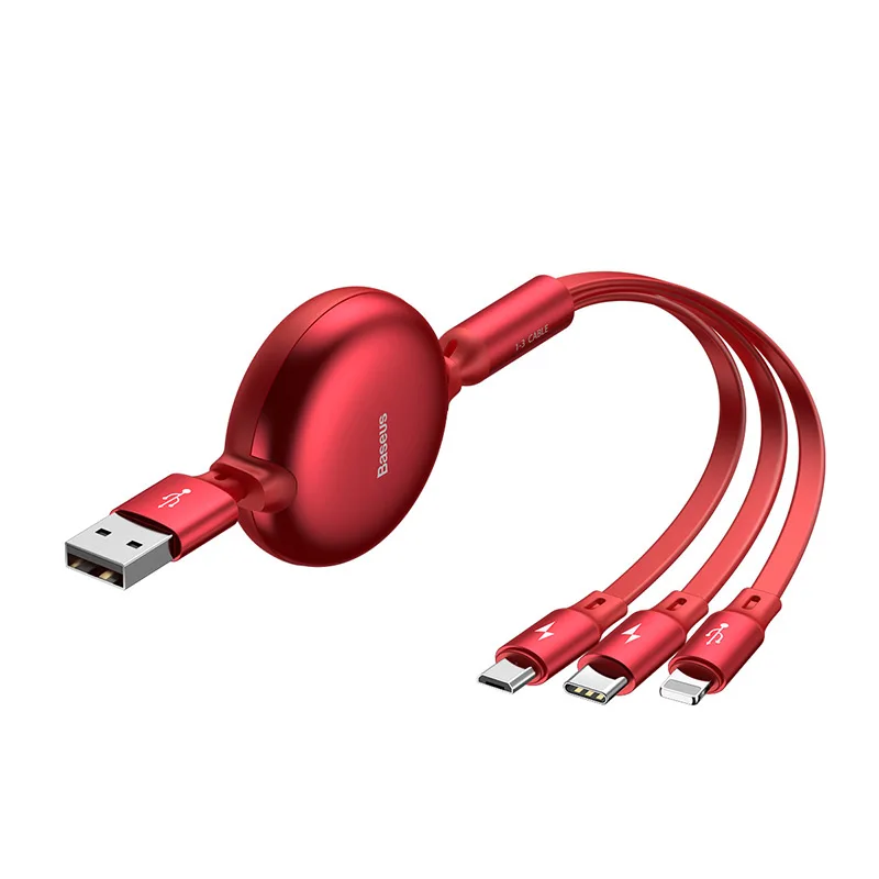 Baseus 3 в 1 Выдвижной USB кабель для iPhone Xs Max XR Xs Быстрая зарядка usb type C для samsung S8 S9Plus Micro USB линия передачи данных - Цвет: Красный