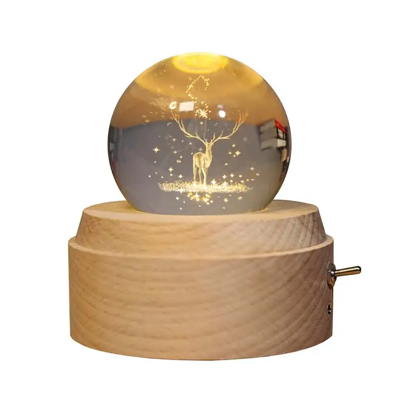 Хрустальный шар деревянная светящаяся музыкальная шкатулка поворотный инновационный подарок на день рождения ручной механизм музыкальной коробки Рождественский подарок