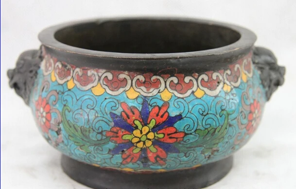 

Elegant old S1629 Chinese Royal Bronze Copper Cloisonne Enamel Foo Dog Lion Incense Burner Censer (A0321)