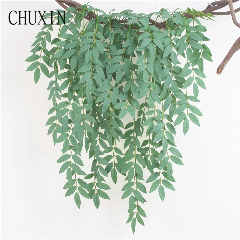 

80cm artificial silk 5 fork willow leaf vine home wall decoration fake rattan wedding flower wall matching materials Photo prop
