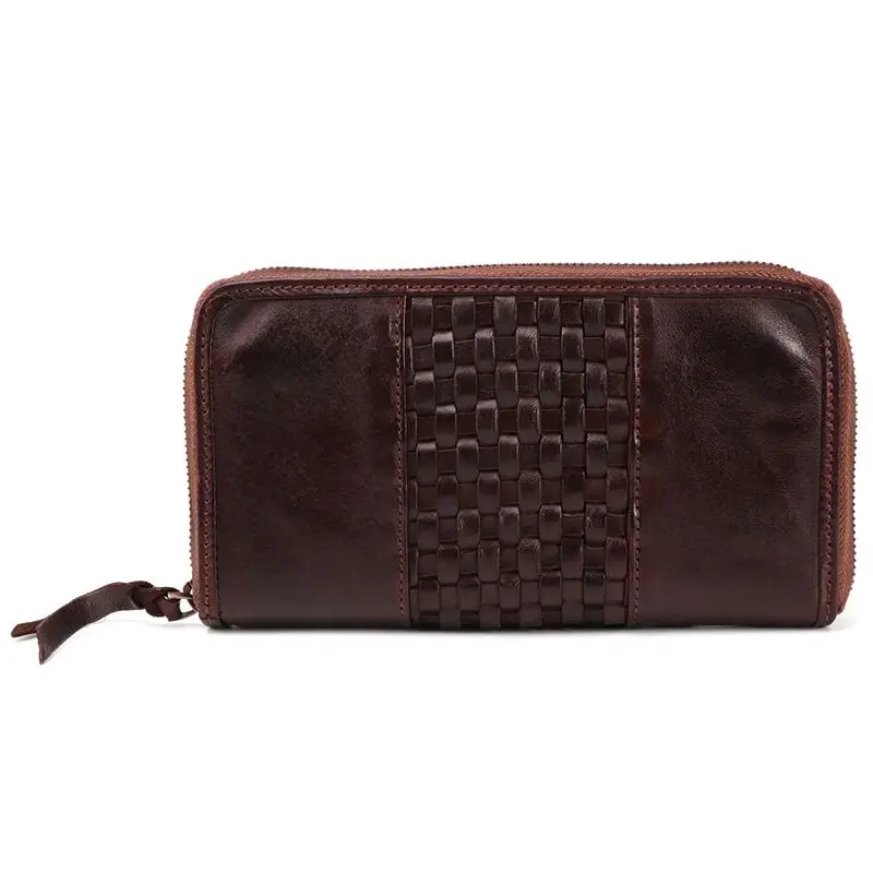 

LOEIL Leather men's wallet business retro leather woven clutch bag purse multi-function fashion men's bag