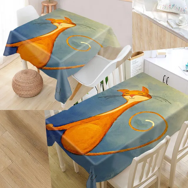 Custom Cat Painting Table Cloth Oxford Fabric Rectangular Waterproof Oilproof Table Cover Family