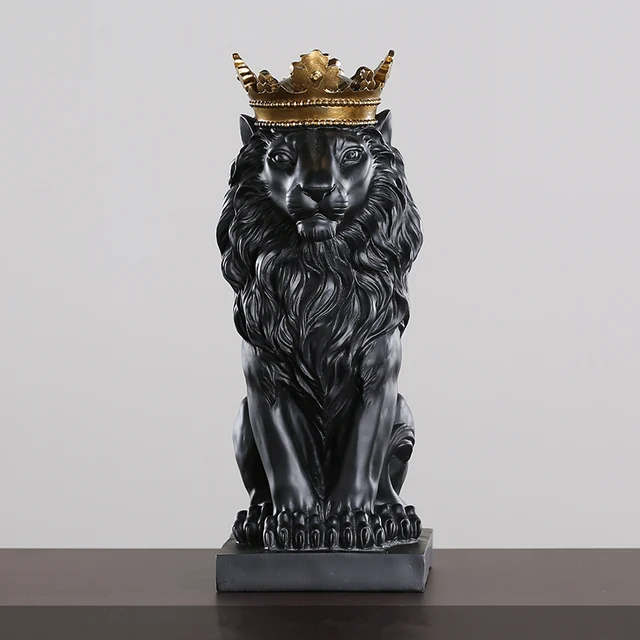 2019 New Creative Modern Gold Crown Black lion Statue Aanimal Figurine
